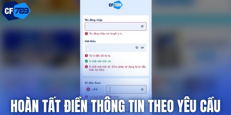 Hoàn tất điền thông tin theo yêu cầu