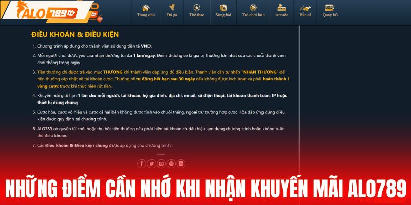 Những điểm cần nhớ khi nhận khuyến mãi ALO789